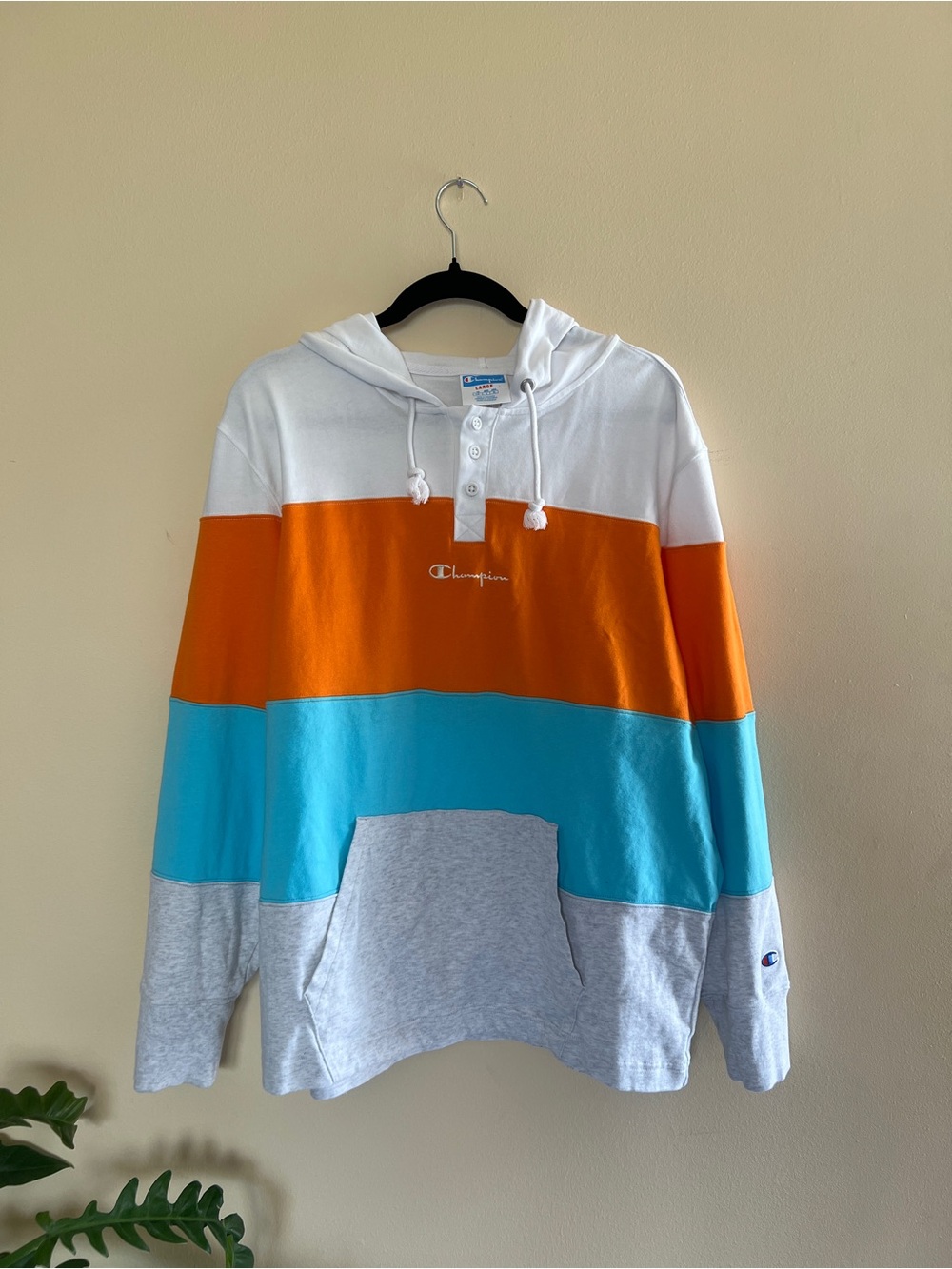Champion Colorblock Crewneck Hoodie - White/Orange/Turquoise/Gray